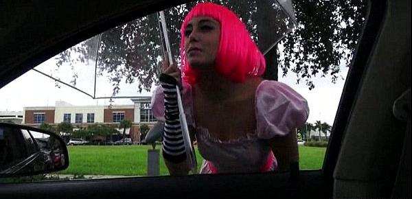 Cosplayer teen Natalie Monroe hitches a ride n gets pounded